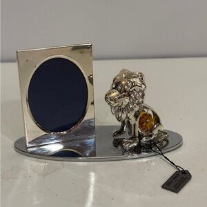 Matashi Silver Plated Tabletop Picture Frame with Crystals Studded Cartoon Lion
